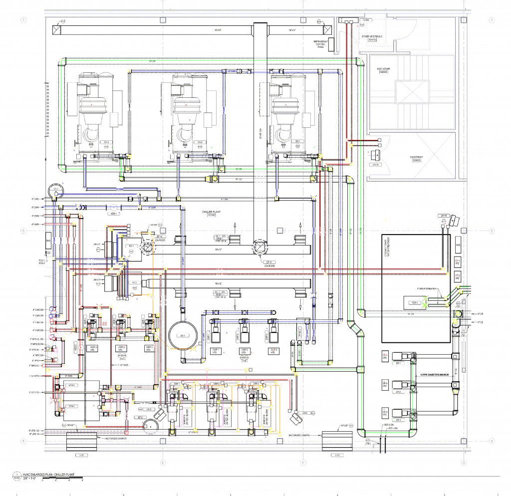 Mechanical Room Equipment and Piping Plan View Drawing